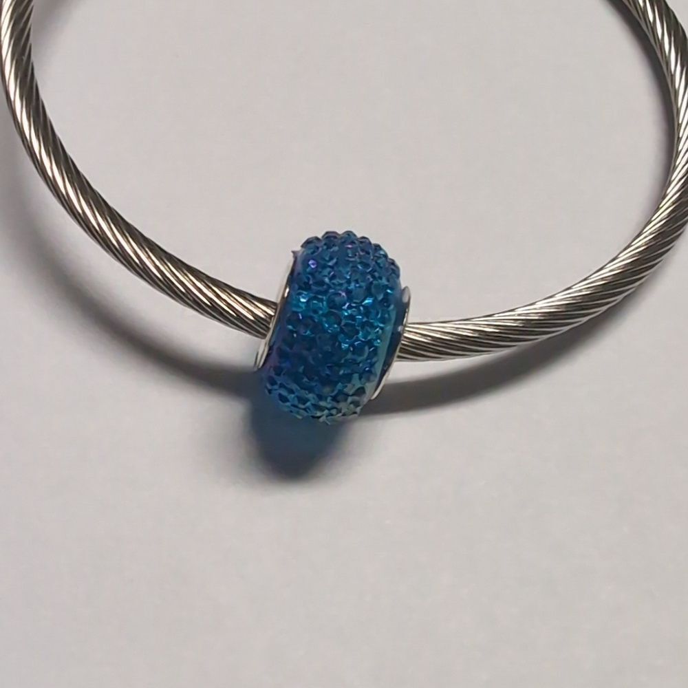 Blue Iridescent Crushed Pave Charm for Pandora‎ Style Bracelet
